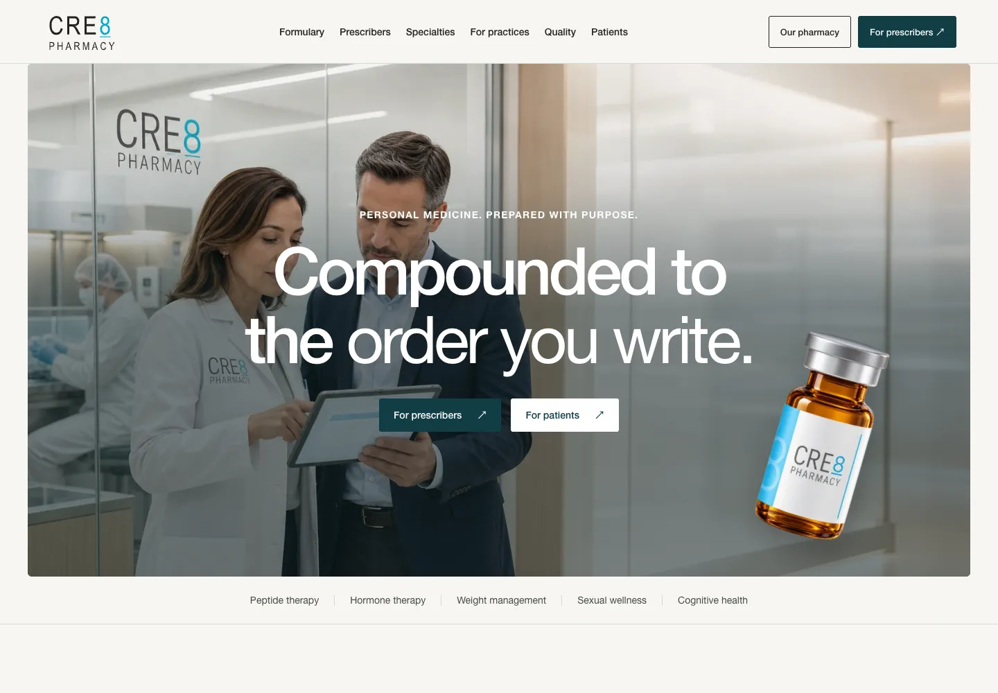 CRE8 Pharmacy: desktop homepage