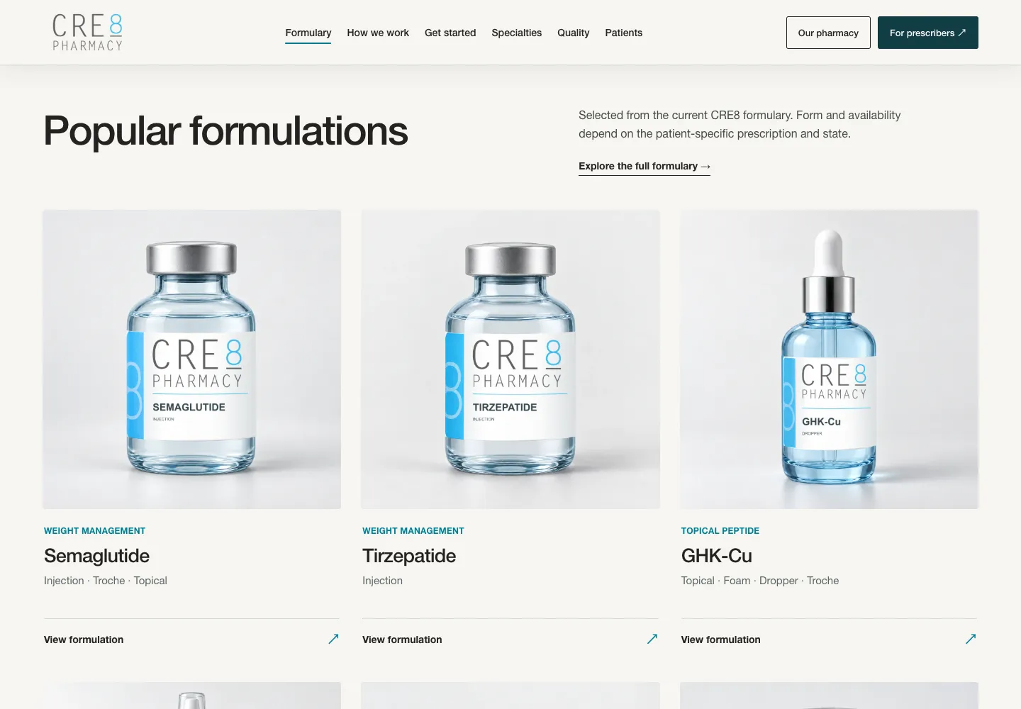 CRE8 Pharmacy: selected website screen