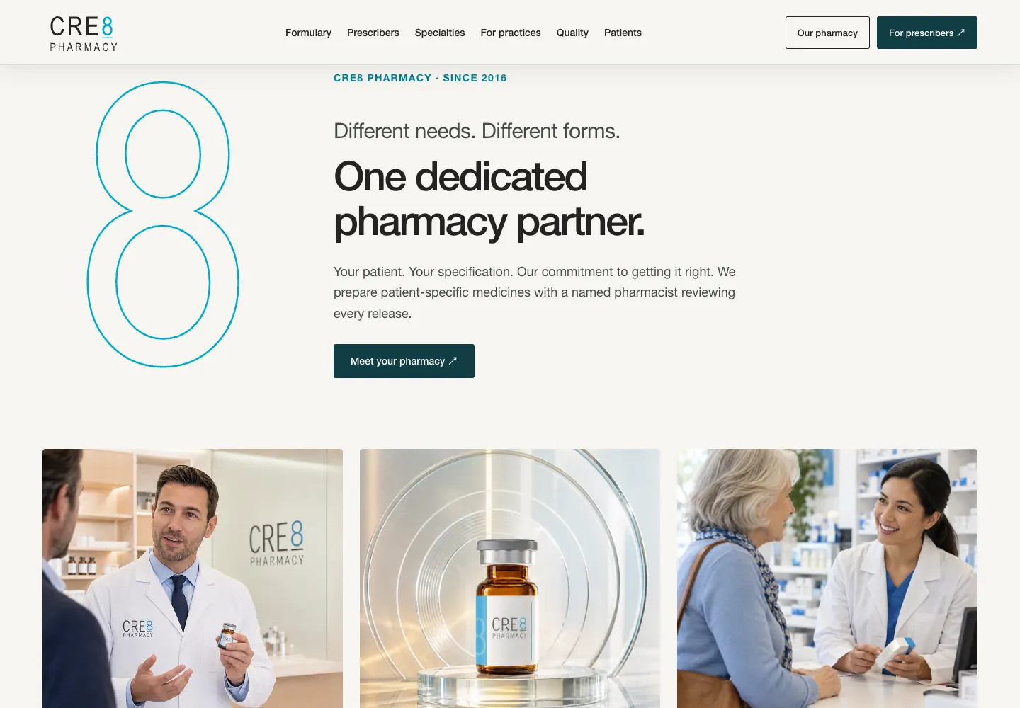 CRE8 Pharmacy: a selected section of the desktop website