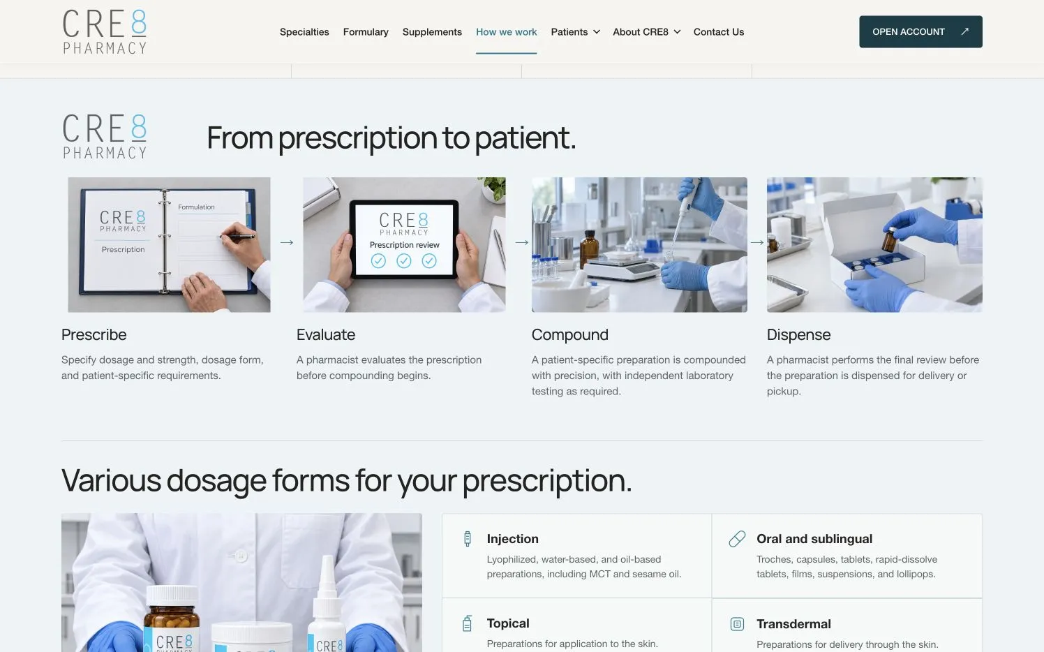 CRE8 Pharmacy: a selected section of the desktop website