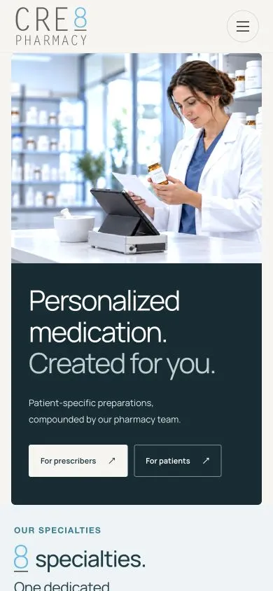 CRE8 Pharmacy: mobile homepage