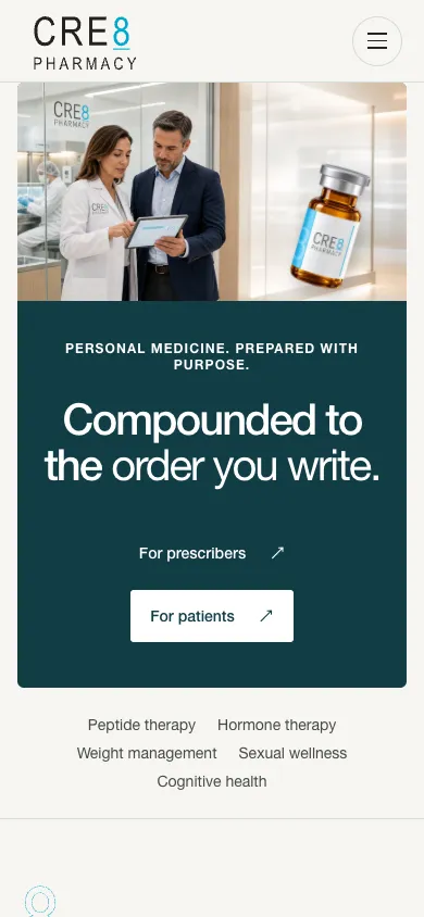 CRE8 Pharmacy: mobile homepage