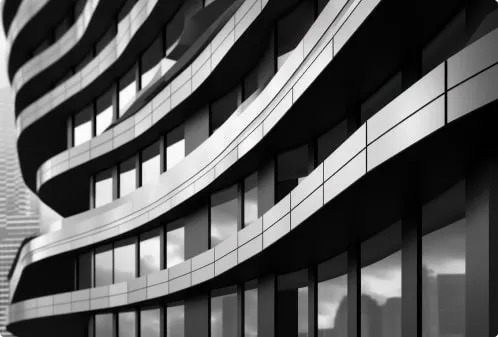 Repeating architectural facade representing AI agents running at production scale
