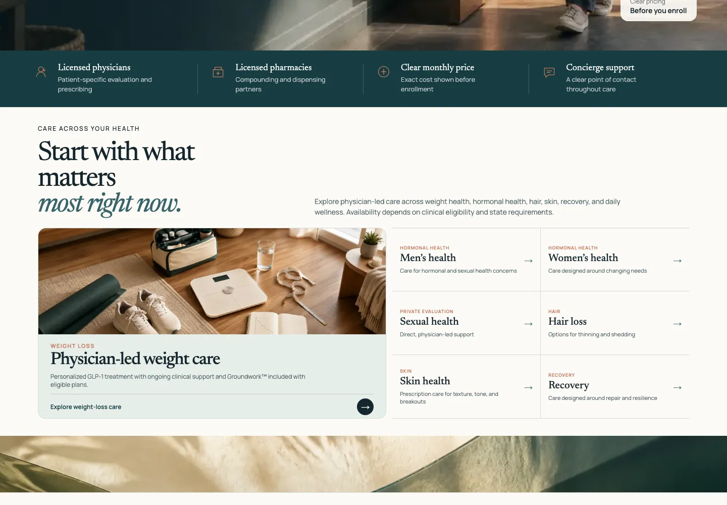 OnKeel Health: a selected section of the desktop website
