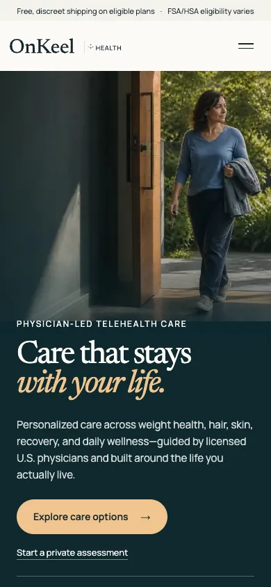 OnKeel Health: mobile homepage