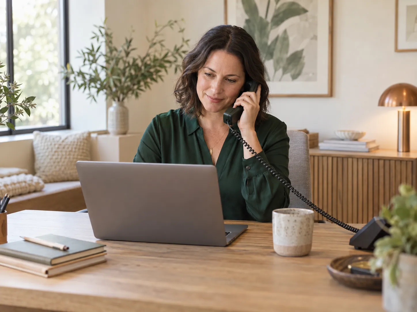 Illustrative practice coordinator answering a call at her desk